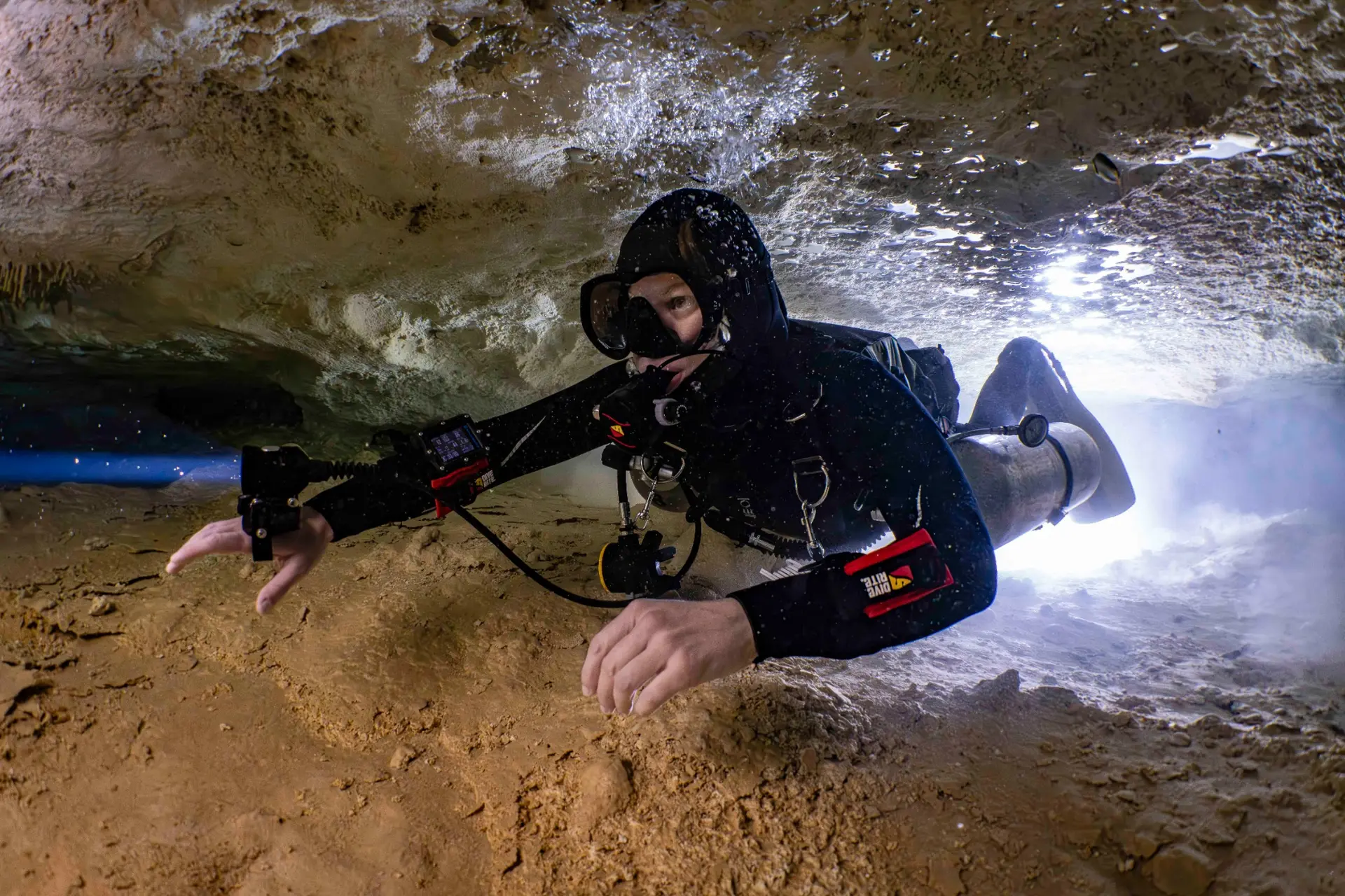 Cave diver practicing overhead-environment skills